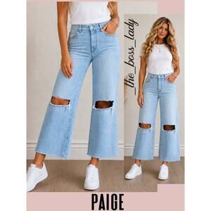Paige wide-leg jeans ankle distressed denim cotton high rise 28